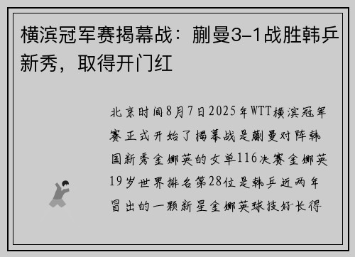 横滨冠军赛揭幕战：蒯曼3-1战胜韩乒新秀，取得开门红